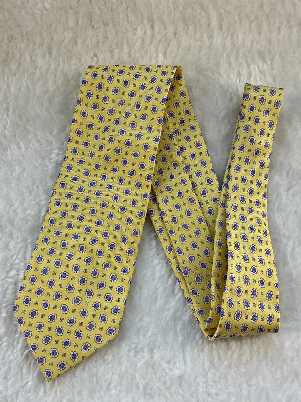 Claude Laurent Paris Yellow Purple Floral Necktie